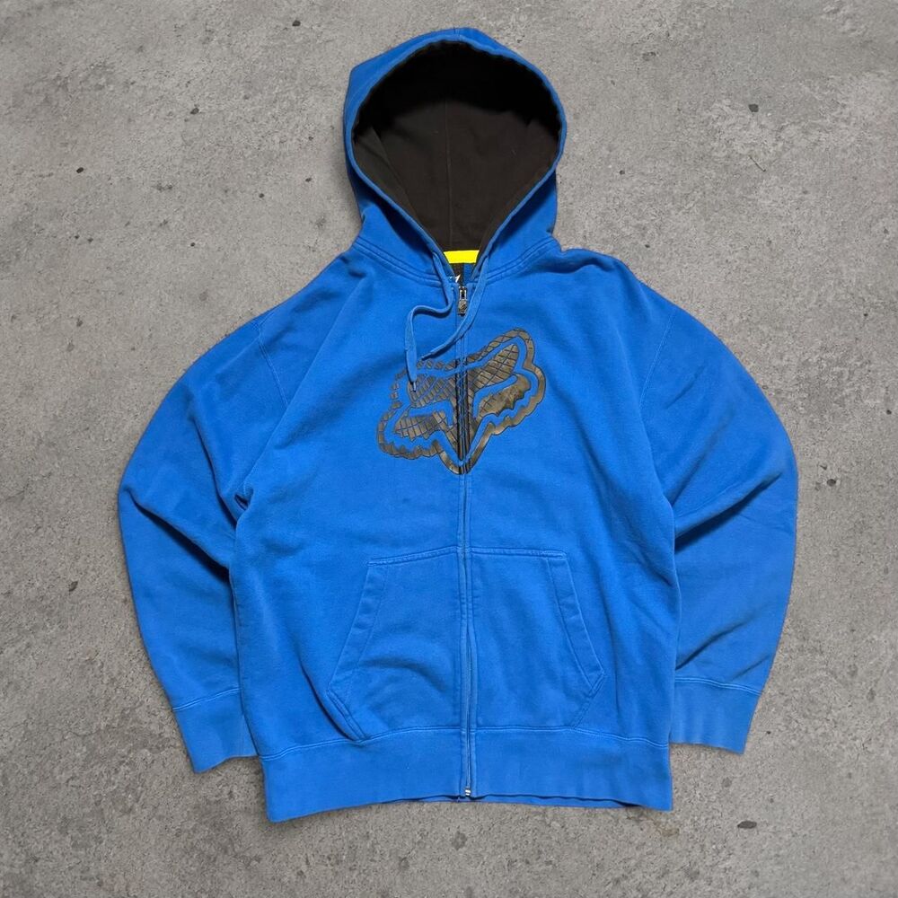 Vintage Y2K Fox Racing Hoodie Size XL Blue Full Zip Motocross